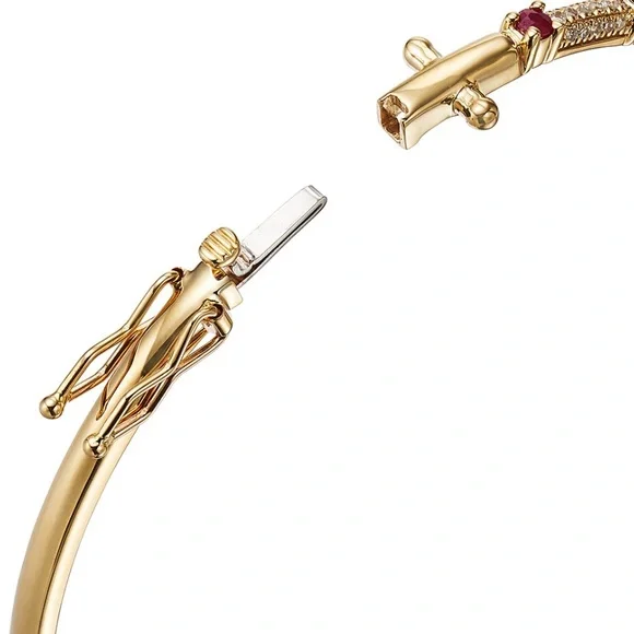 NWT. Bloomingdale's Ruby & Diamond Bangle Bracelet in 14K Yellow Gold - Picture 2 of 3
